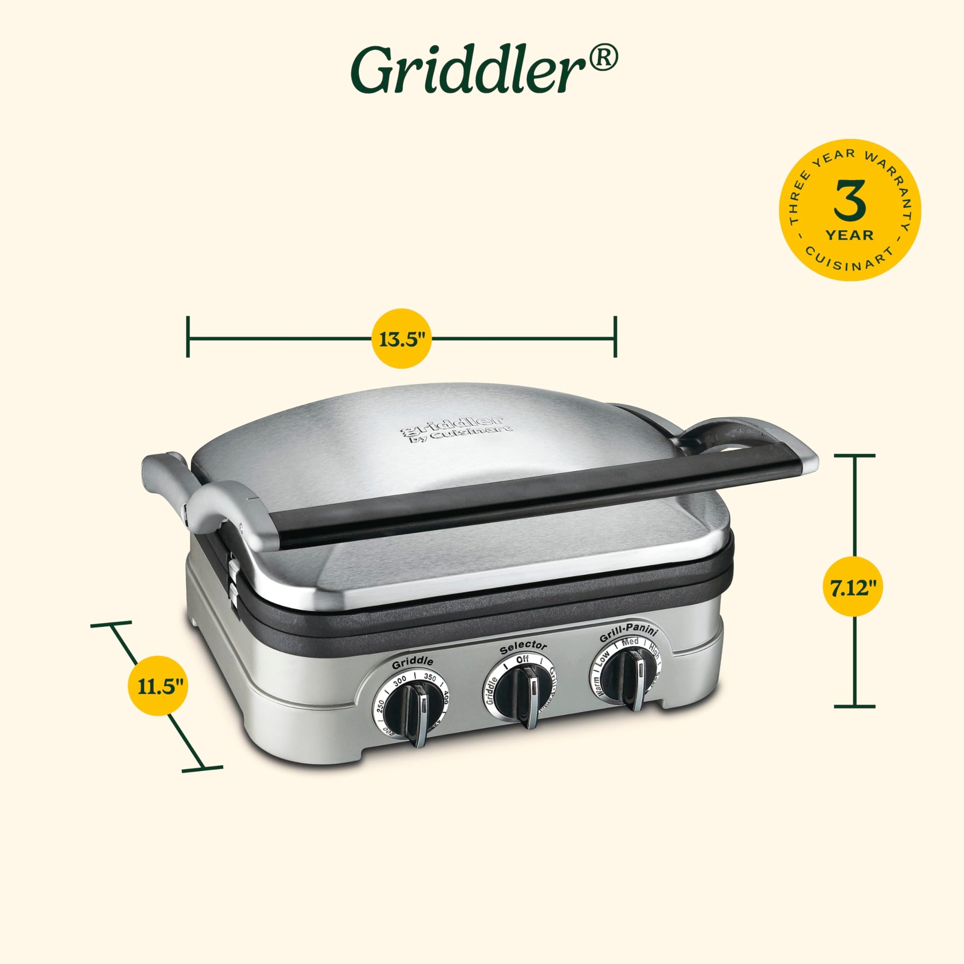Cuisinart Panini Prensa, plancha de acero inoxidable, sandwichera y más, 5-IN-1, GR-4NP1