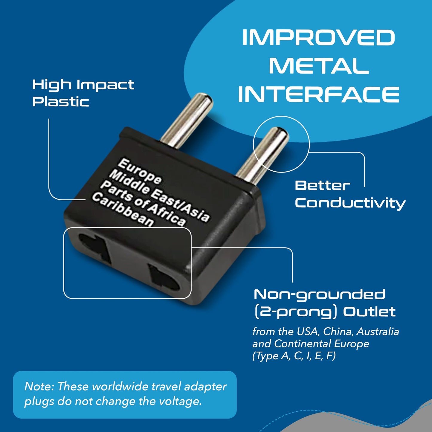 Ceptic Internacional En todo el mundo adaptador de viaje enchufe Set de 5 piezas, ideal para teléfonos celulares, cargadores de batería, computadoras portátiles