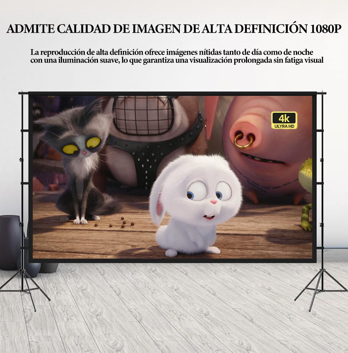 WEGOPAI Pantalla para Proyector de 100 Pulgadas, con Soporte Ajustable Pantalla de Proyección Portátil,16:9 4K HD Resistente a Las Arrugas Pantalla de Cine para La Noche de Cine y Fiesta