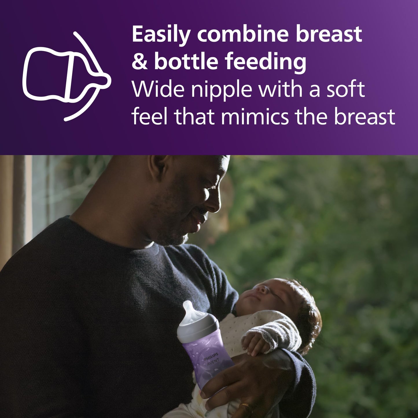 Biberón Philips AVENT morado de 9 Onzas con Pezón de Respuesta Natural, Paquete de 4 Unidades