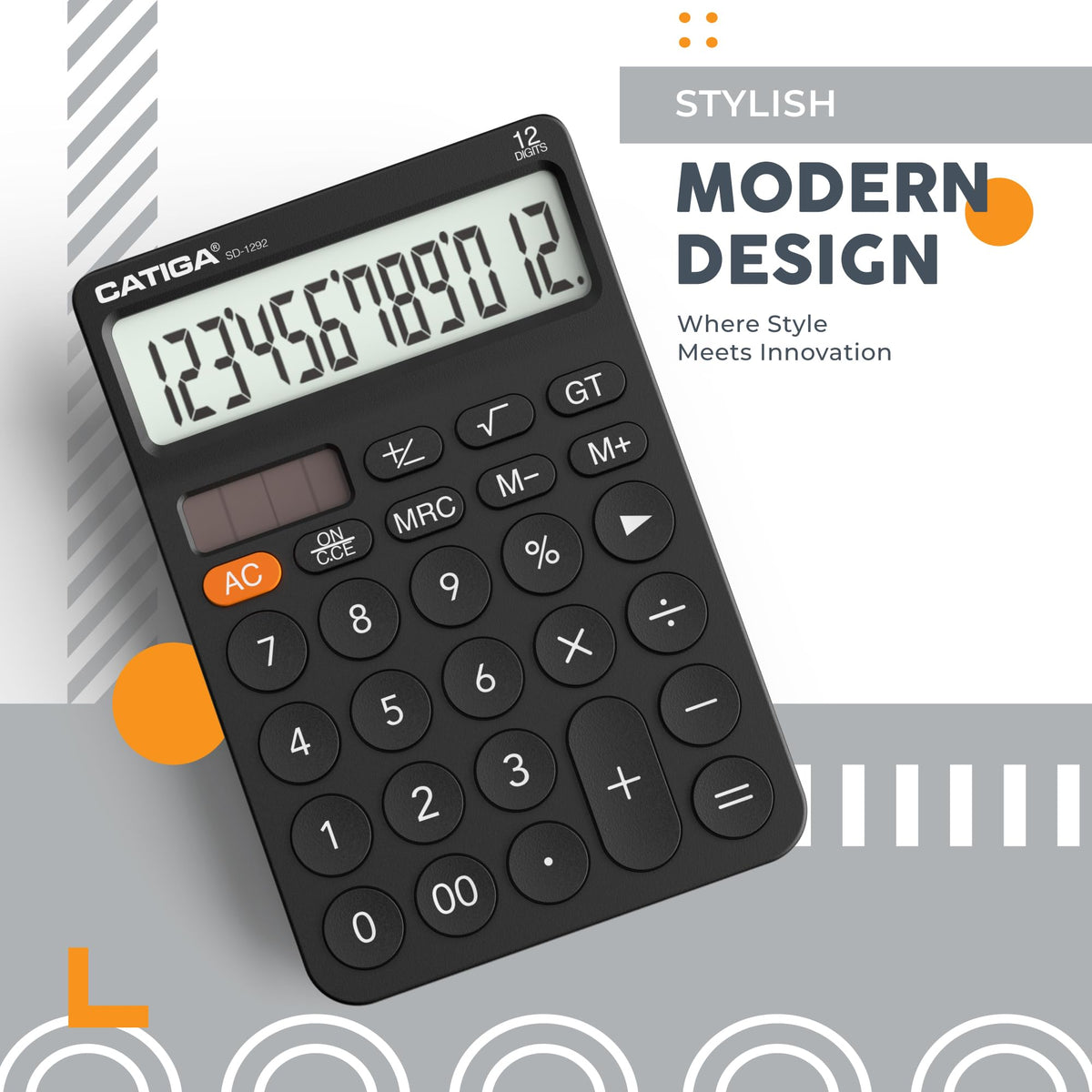 Calculadora Catiga LCD Grande 12 Dígitos Solar Batería para Oficina y Hogar