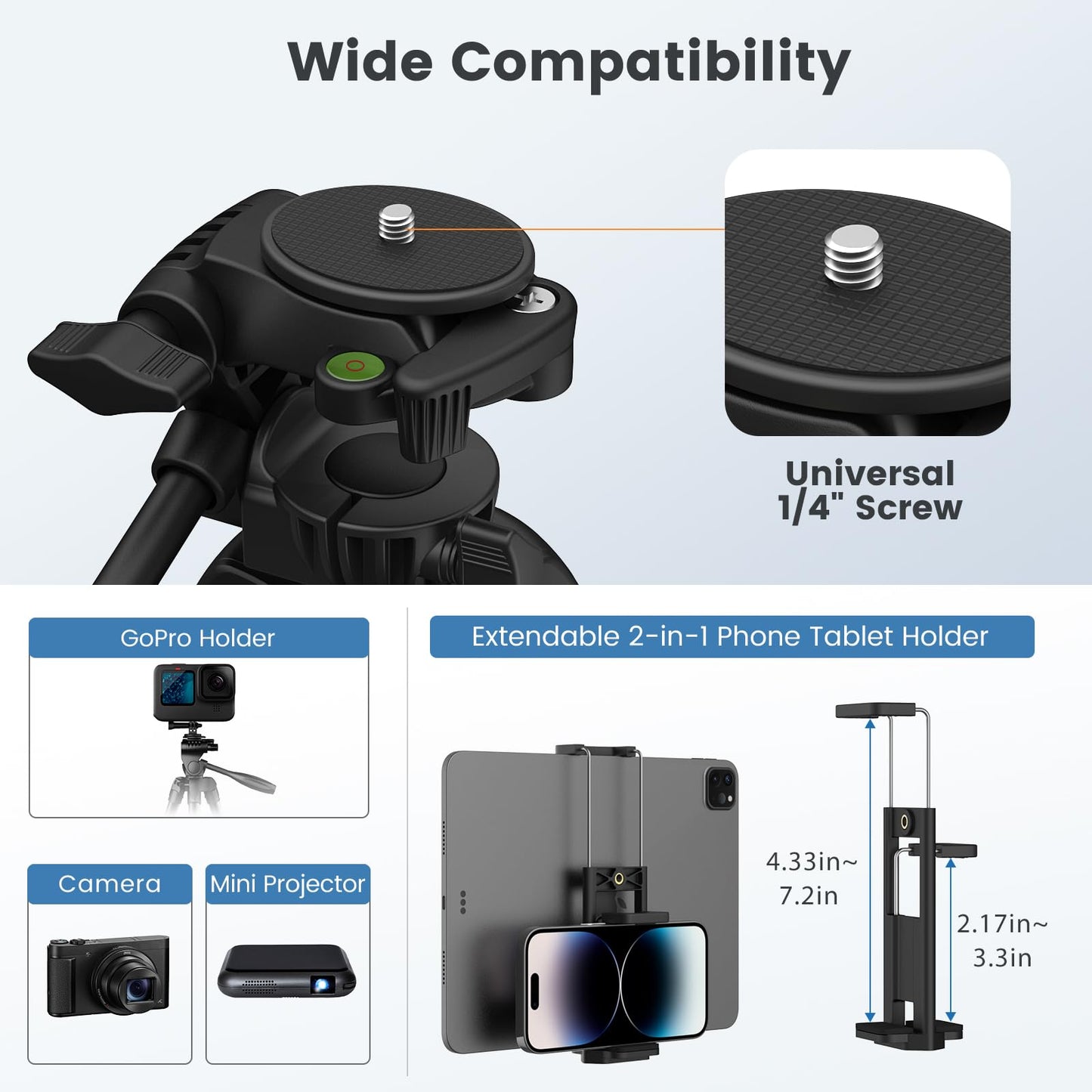 Trípode de Cámara MoKo Aluminio Ligero 60 Pulgadas con Bolsa de Transporte y Control Remoto inalámbrico