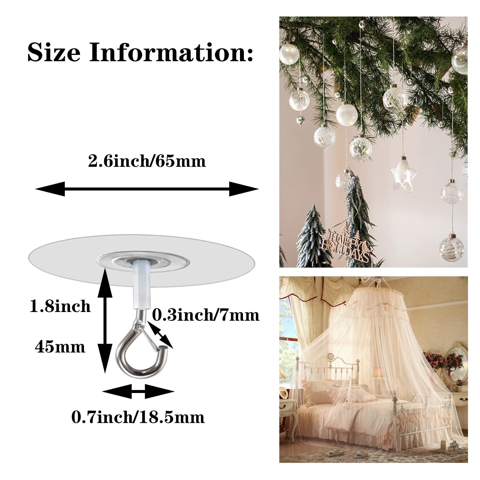 Ganchos adhesivos para techo, sin agujeros, para colgar luces, plantas y cortinas móviles, juego de 10 (redondos)