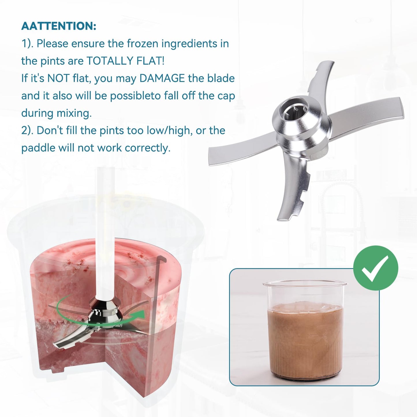 Hoja de remo de repuesto para fabricantes de helados Ninja Creami NC300 Series - Hoja de remo de repuesto para Ninja Creamerizer NC299AMZ NC301 CN305A NC101 NC201