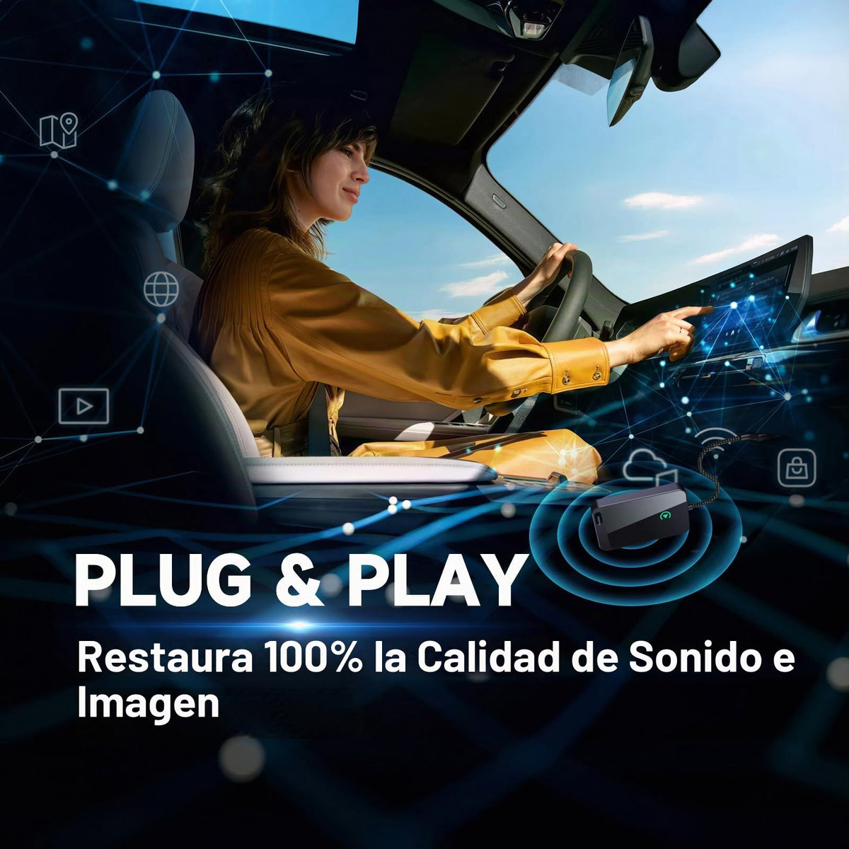 Adaptador CarPlay Inalámbrico Jemluse Gris con Conexión Multidispositivo para iPhone