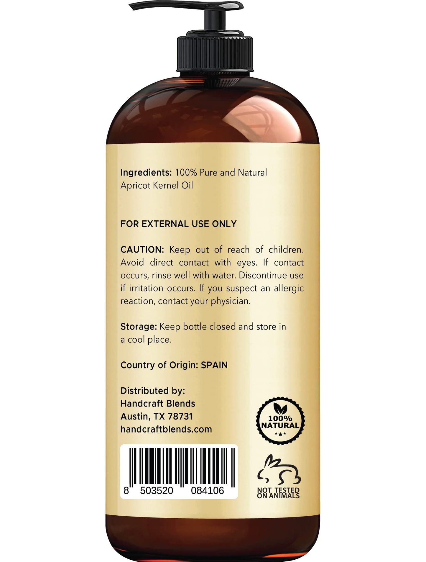 Handcraft Blends Aceite de albaricoque hecho a mano – 100% puro y natural – Aceite de albaricoque prensado en frío de alta calidad para aromaterapia, masaje e hidratación de la piel, enorme 16 onzas – el embalaje puede variar