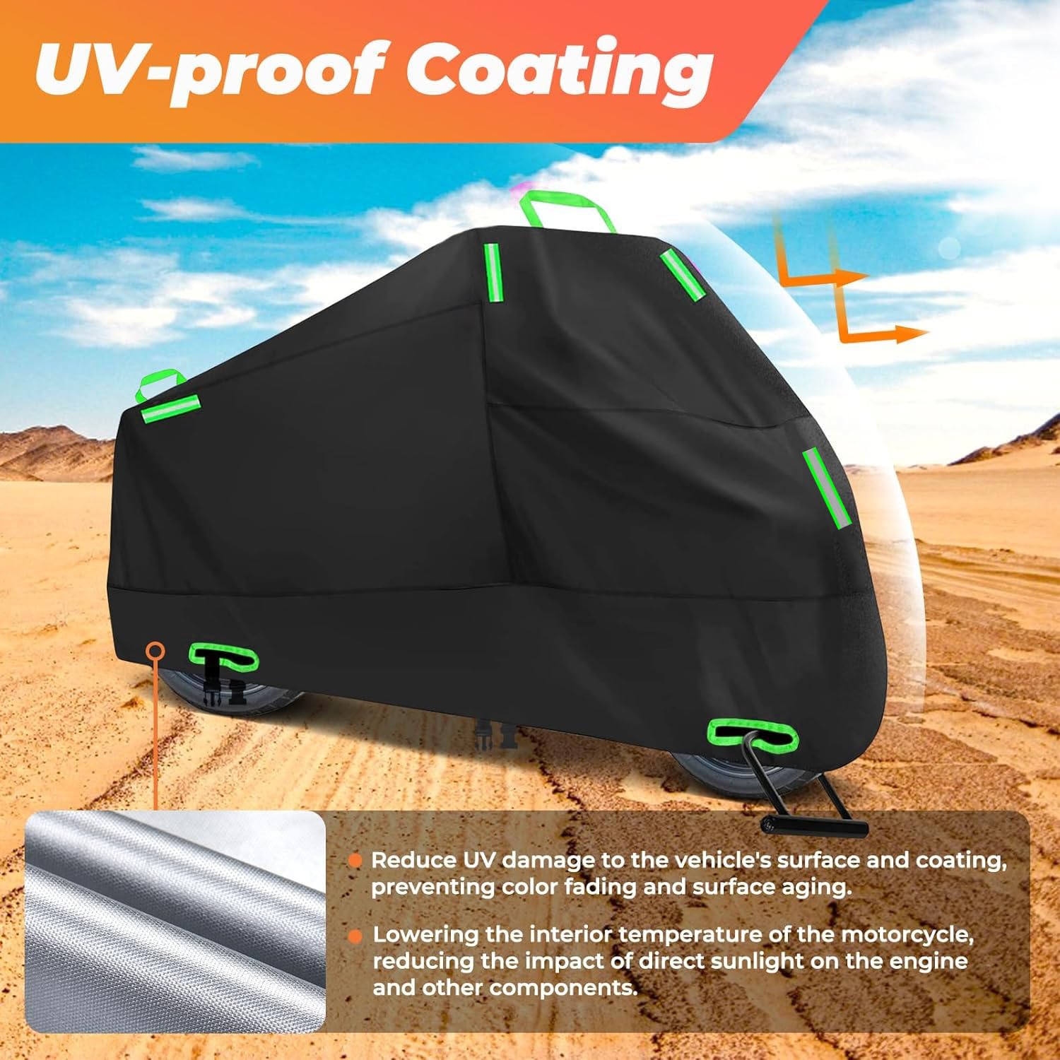 Cubierta Impermeable para Motocicletas ZENSUKYE Negra con Tiras Reflectantes y Orificios para Cerradura