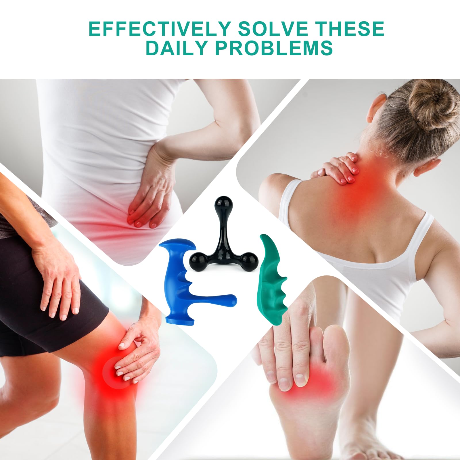 Aivwis - Herramienta de masaje para ahorrador de pulgar, herramienta manual de 3 patas para tejido profundo, juego de masaje 3 en 1 con perillas ergonómicas, recuperación muscular, alivio del estrés y