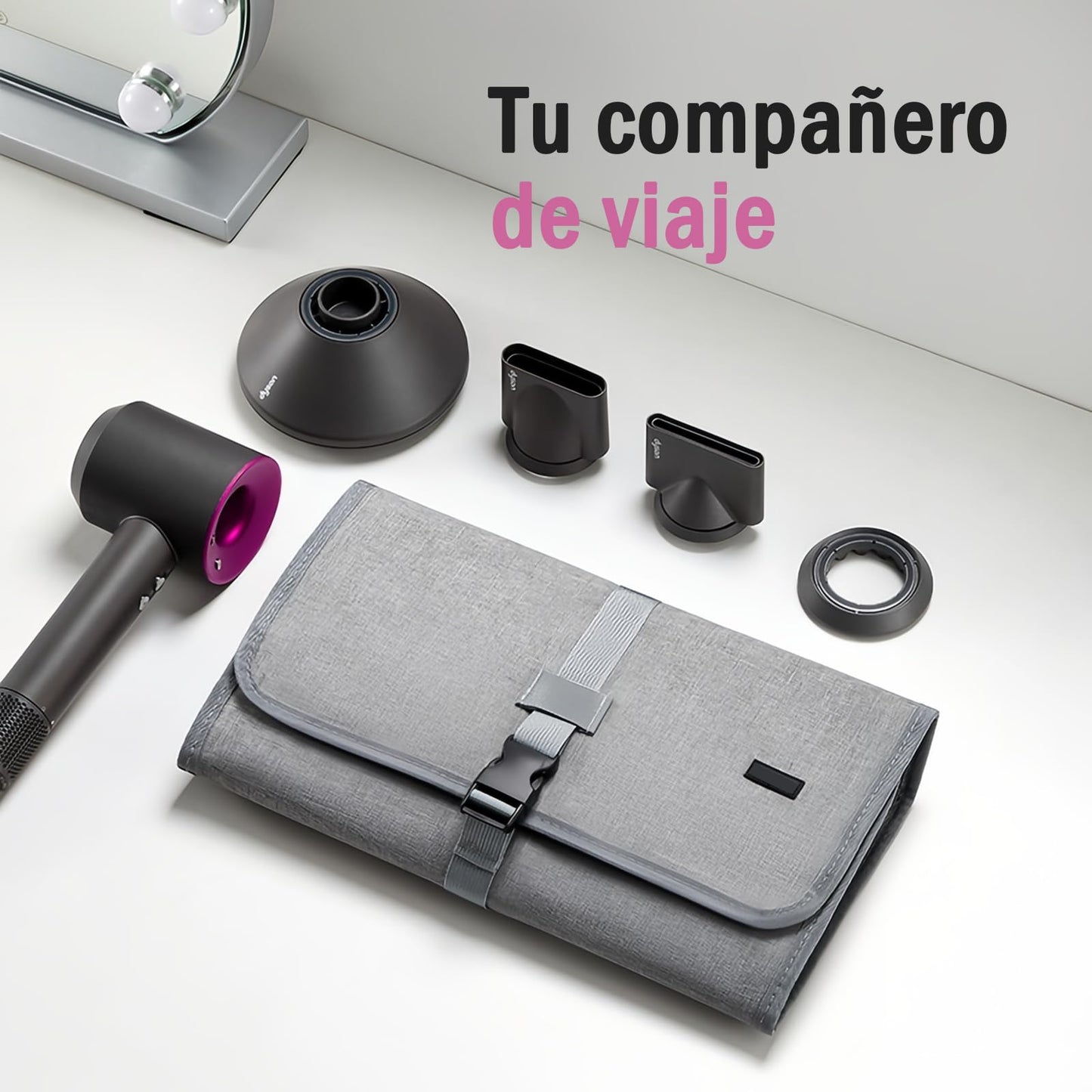 Funda de Viaje para Dyson Airwrap Styler/Shark Flexstyle, Bolsa de Viaje Portátil Impermeable con Gancho para Colgar, Organizador de Protección para Secadora y Planchas para Peinar el Cabello (Gris)