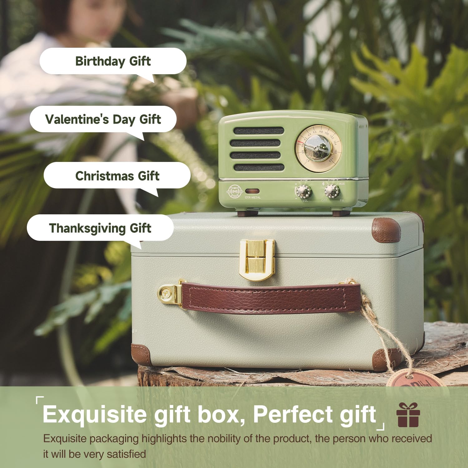 Muzen OTR Altavoz Bluetooth Portátil de Metal con Sintonizador de Perilla Retro Radio FM, con Estuche de Regalo, Altavoz Bluetooth Inalámbrico con Sonido Estéreo, para Viajes Exteriores Hogar