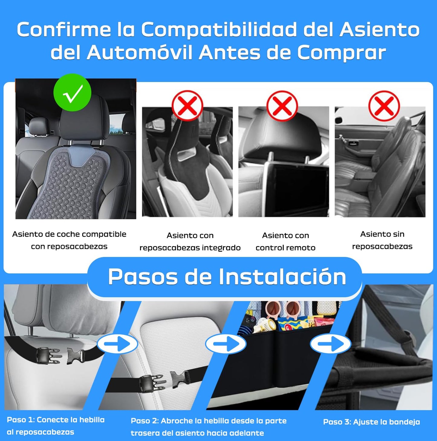 Organizador Asiento Trasero Auto con Bandeja, Bolsa de Almacenamiento para Asiento de Coche para Niños, Protector para Asiento Trasero Coche, Artículos Esenciales para Viajes Familiares por Carretera