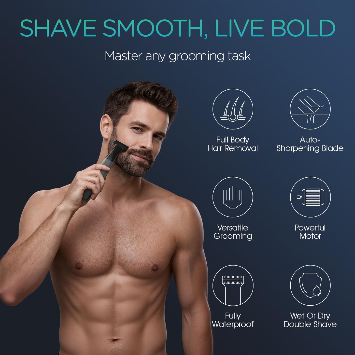 VOYOR Cortadora de barba para hombre, cortapelos profesional con peine de longitud ajustable, para nariz, cara, cuerpo, todo en 1, kit de aseo para hombre, afeitadora eléctrica inalámbrica y afeitadora, recargable, húmedo/seco TX510