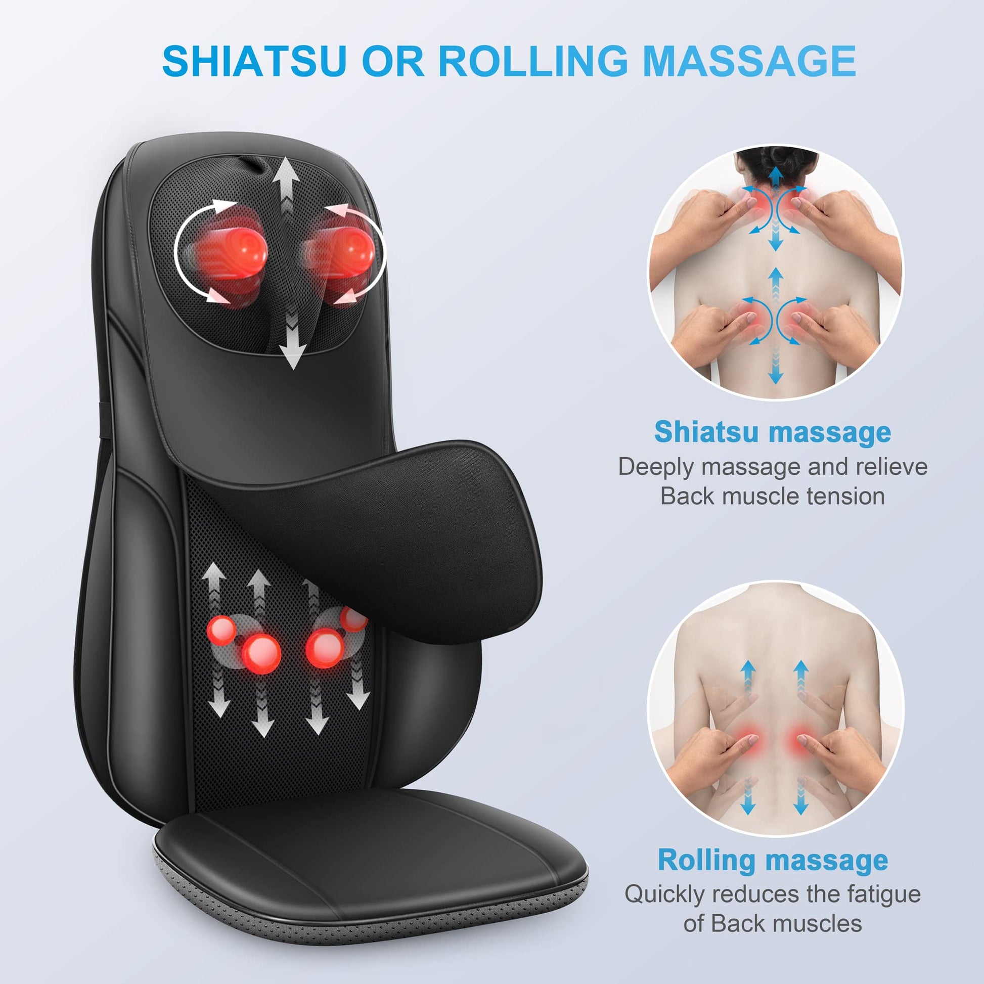 COMFIER Masajeador De Espalda Shiatsu Con Calor, Acolchado Profundo Y Almohadilla Para Silla De Masaje Rodante, Masajeador De Silla Para Uso Doméstico En La Oficina, Regalo Para Papá, Mamá