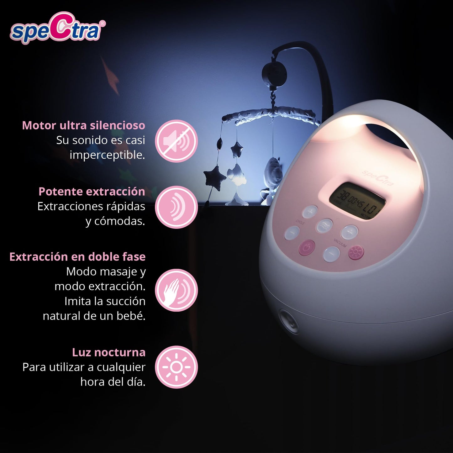 Extractor de Leche Eléctrico Doble Spectra S2 Plus Blanco con Sistema Cerrado y Bolsa Térmica
