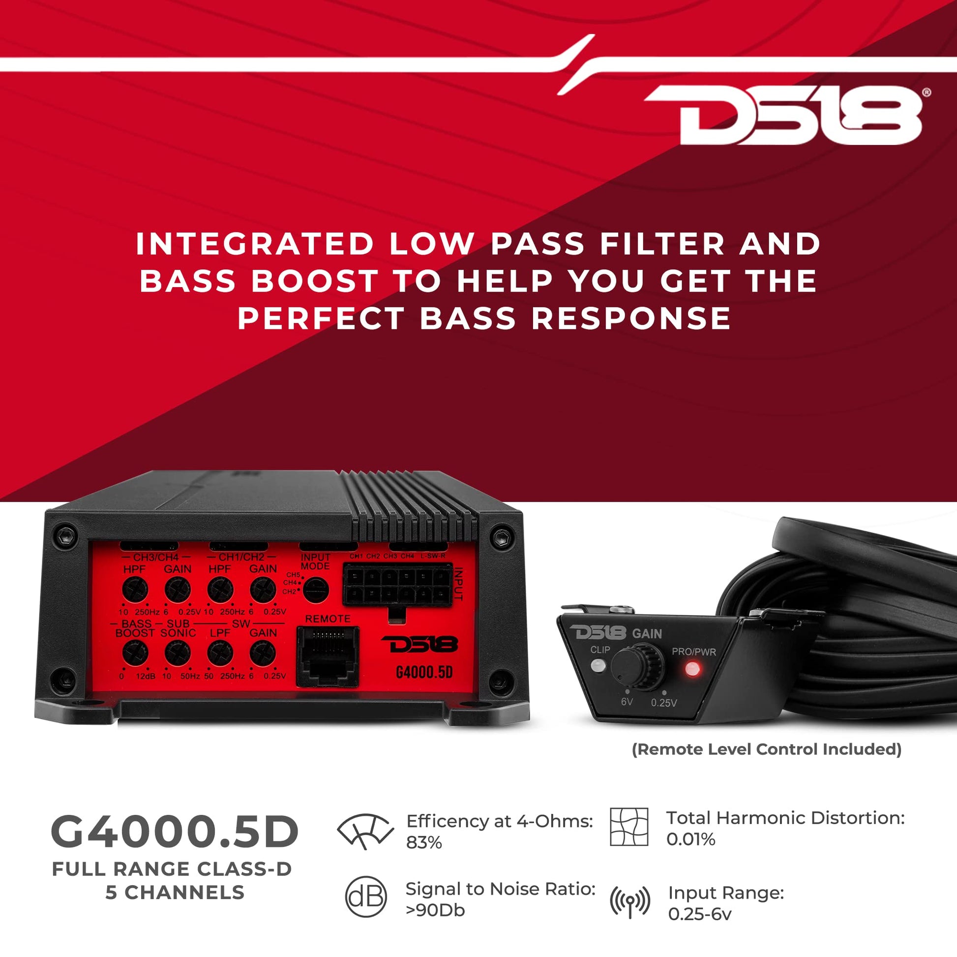 Amplificador de Rango Completo DS18 G4000.5D Negro 5 Canales 4000 Vatios Clase D