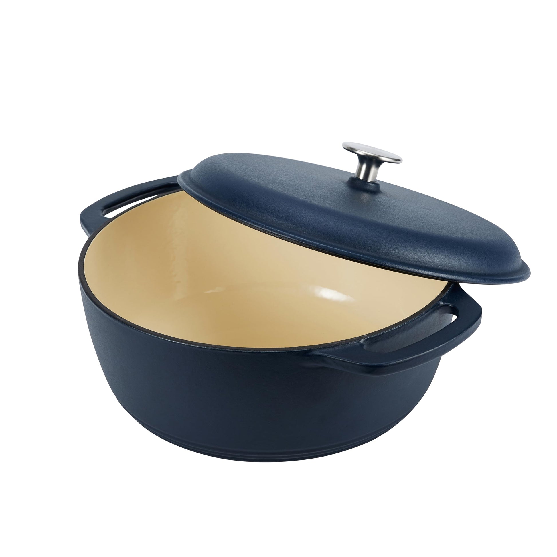 Amazon Basics - Horno holandés cubierto de hierro fundido esmaltado, 6 cuartos de galón, azul marino mate