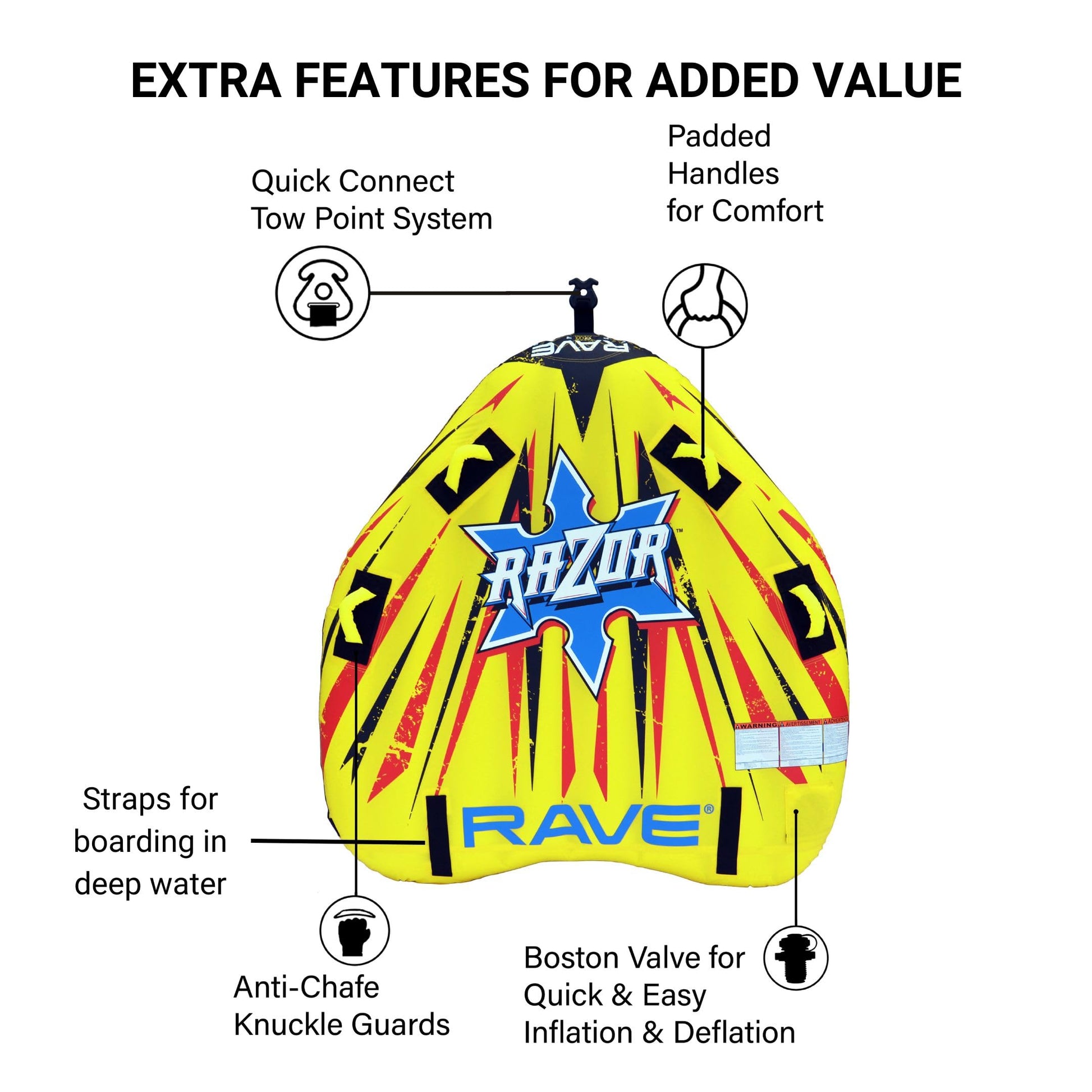 Tubo Inflable RAVE Sports Amarillo Revestimiento Inferior Rápido para 1 a 2 Pasajeros