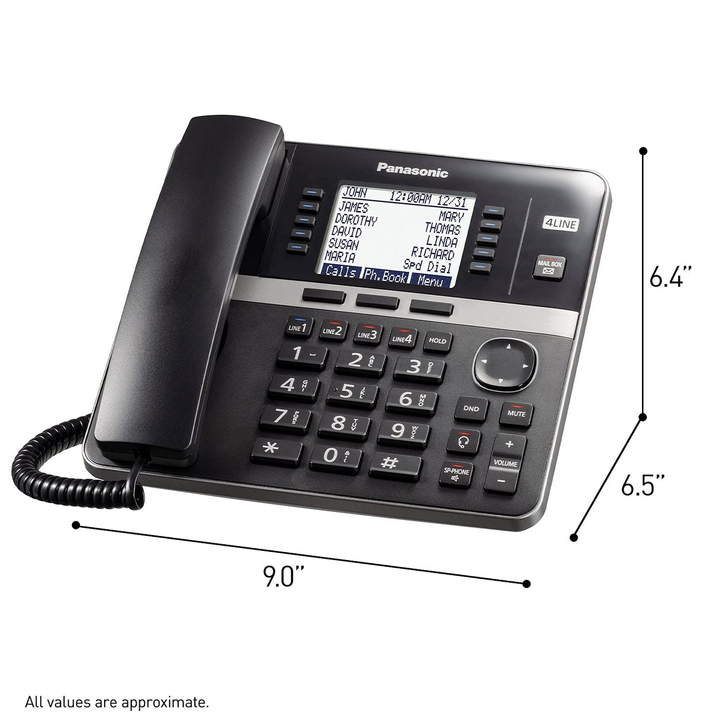 Panasonic DECT 6.0 Plus Sistema telefónico de 4 líneas para pequeñas y medias, estación base con cable (consola principal), ampliable hasta 10 de forma inalámbrica, conferencias de 6 vías - KX-TGW420B (negro) (renovado)