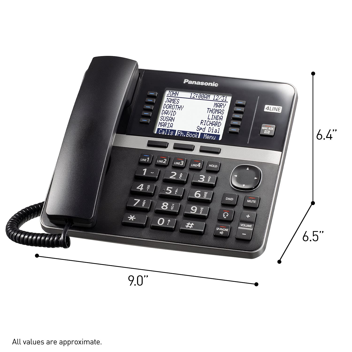 Panasonic DECT 6.0 Plus Sistema telefónico de 4 líneas para pequeñas y medias, estación base con cable (consola principal), ampliable hasta 10 de forma inalámbrica, conferencias de 6 vías - KX-TGW420B (negro) (renovado)