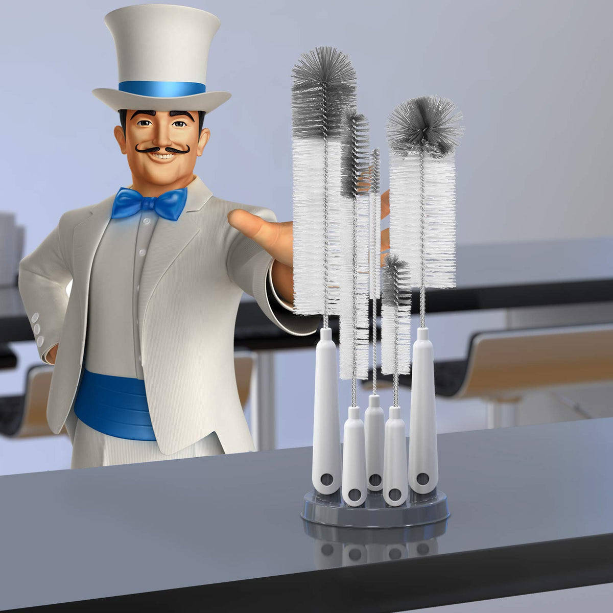 MR.SIGA Juego 5 Cepillos para Botellas con Soporte Almacenamiento, Blanco