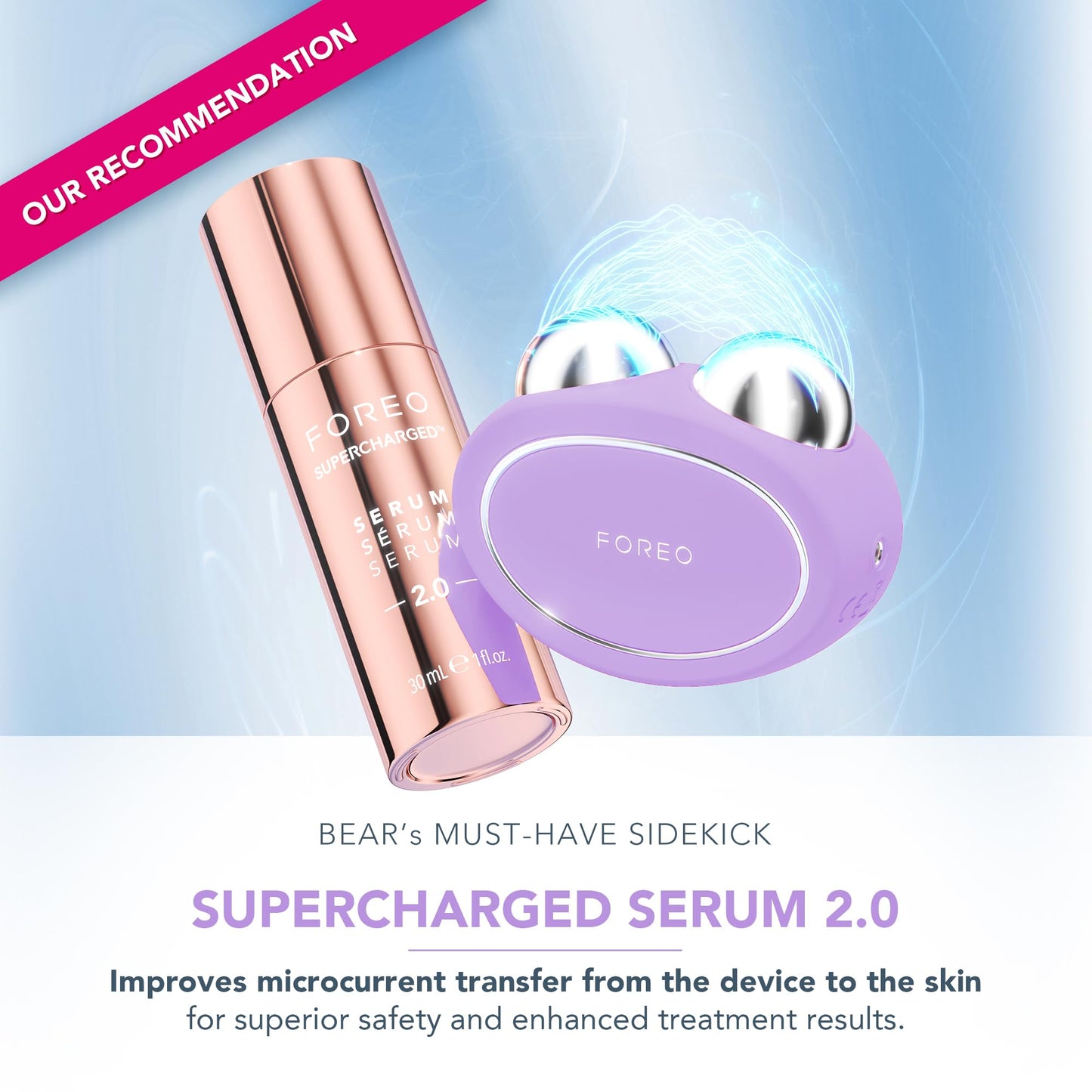FOREO BEAR 2 - Masajeador facial electrico de microcorrientes - Radiofrecuencia facial para cuidado de la piel - Belleza reafirmante Lavander