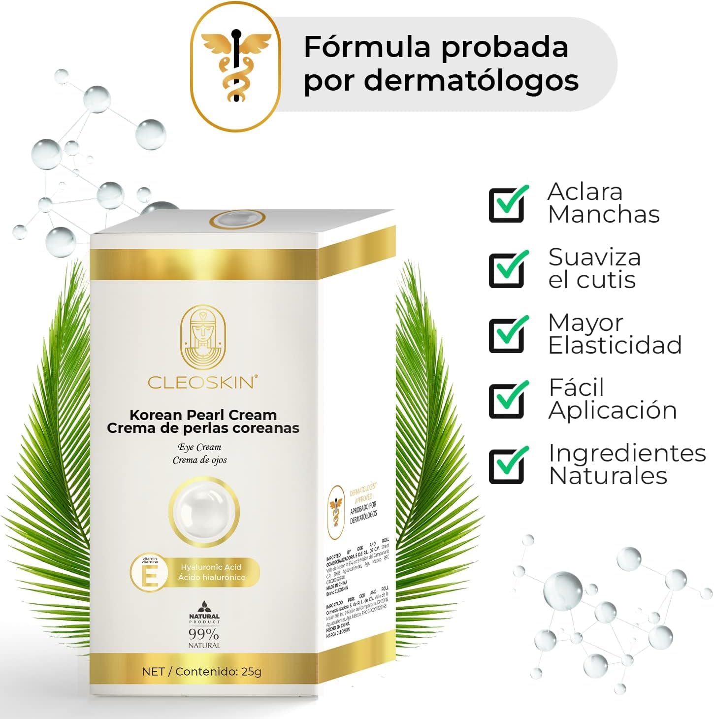 CLEOSKIN Crema contorno de ojos de Perlas Coreanas, elimina ojeras, iguala el tono de la piel, reafirmante, hidratante, skincare coreano, Belleza (1, 1, unidad)