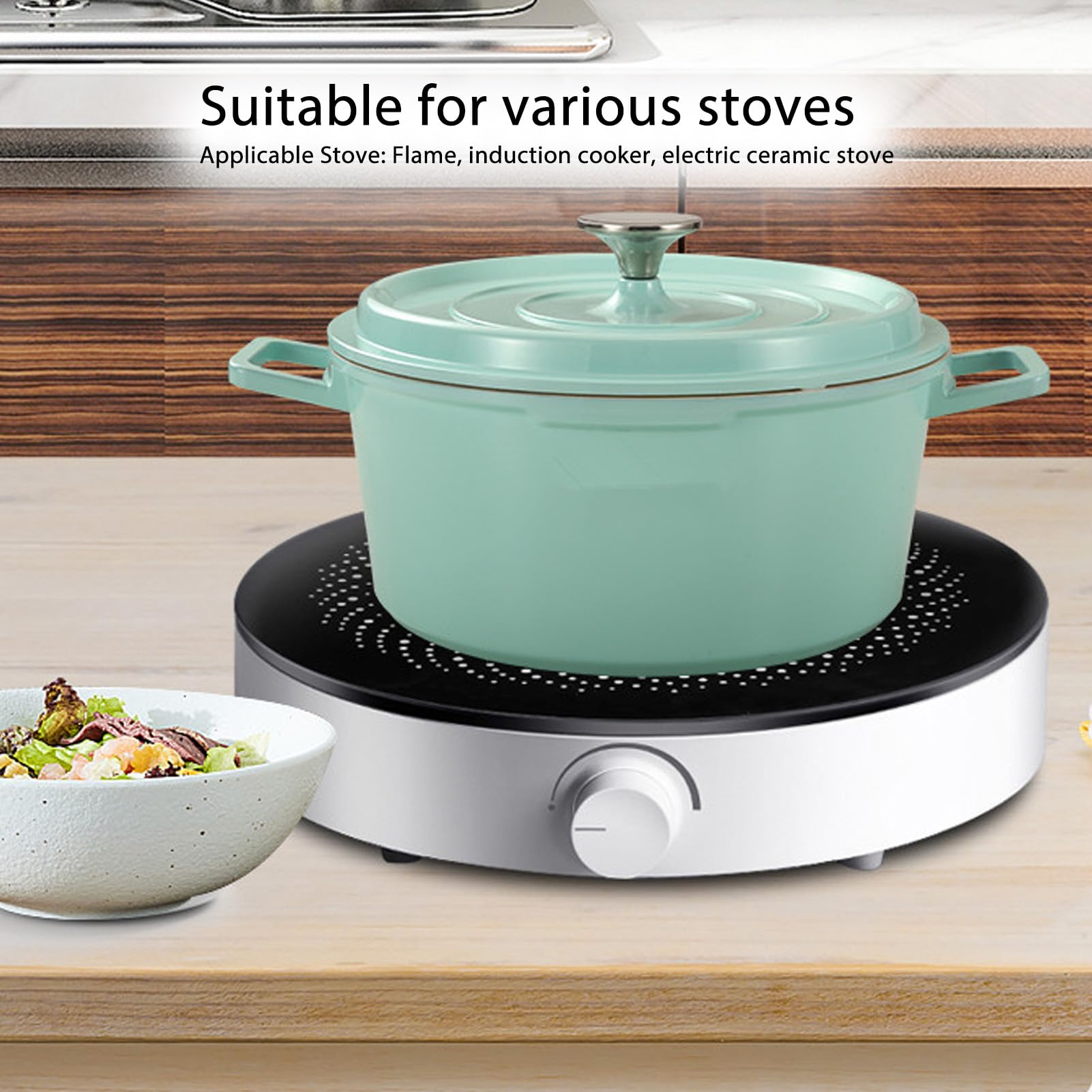 Olla Esmaltada con Tapa, Cacerola de Horno Holandés de Hierro Fundido Esmaltado de Gran Capacidad, Olla de Cerámica de Aleación de Aluminio con 2 Asas, Cacerola Versátil, (GREEN)