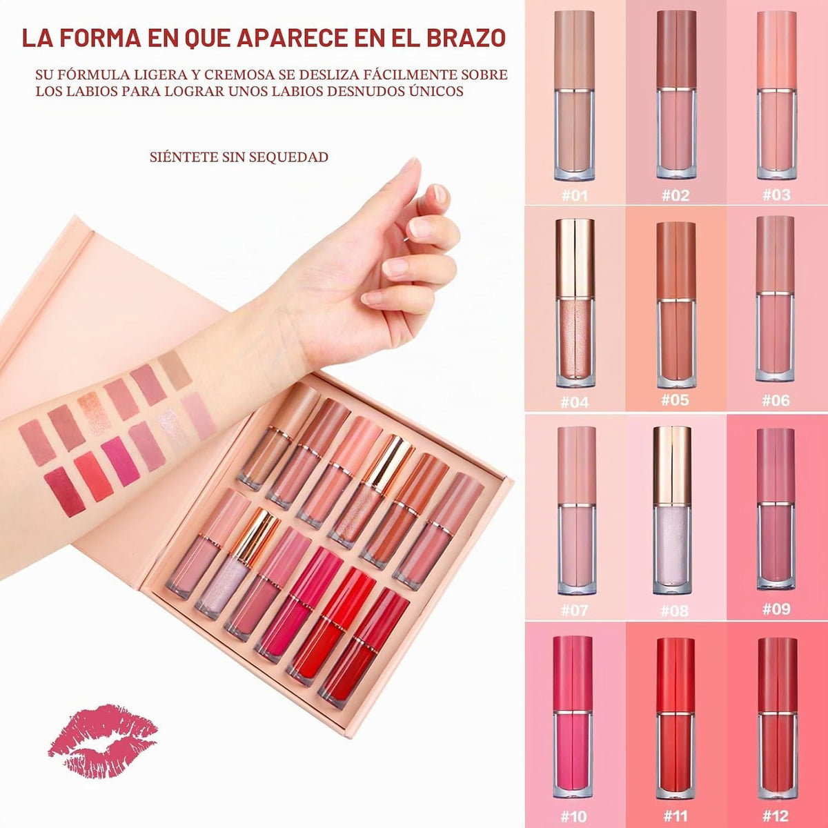 12 Piezas Kit Lápiz Labial, Brillo de Labios Líquido Mate