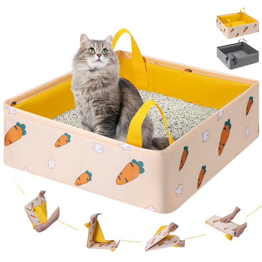 LESUCCI Caja de Arena para Gatos Portátil, Caja de Arena Plegable para Gatos con Asa Estándar para Viajes, Sin Fugas, Impermeable, Ideal para Gatos Medianos Y Pequeños, Fácil de Limpiar (Amarillo)