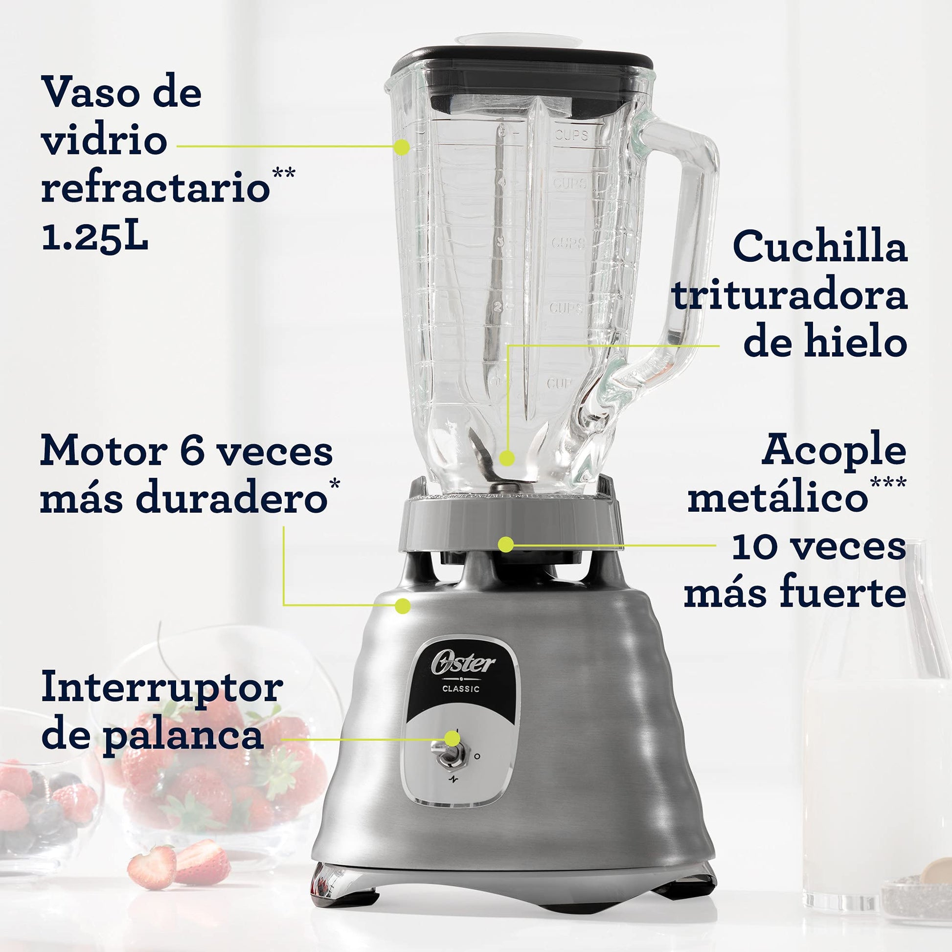 Licuadora Oster Clásica Cromada 2 Velocidades Vaso de Vidrio