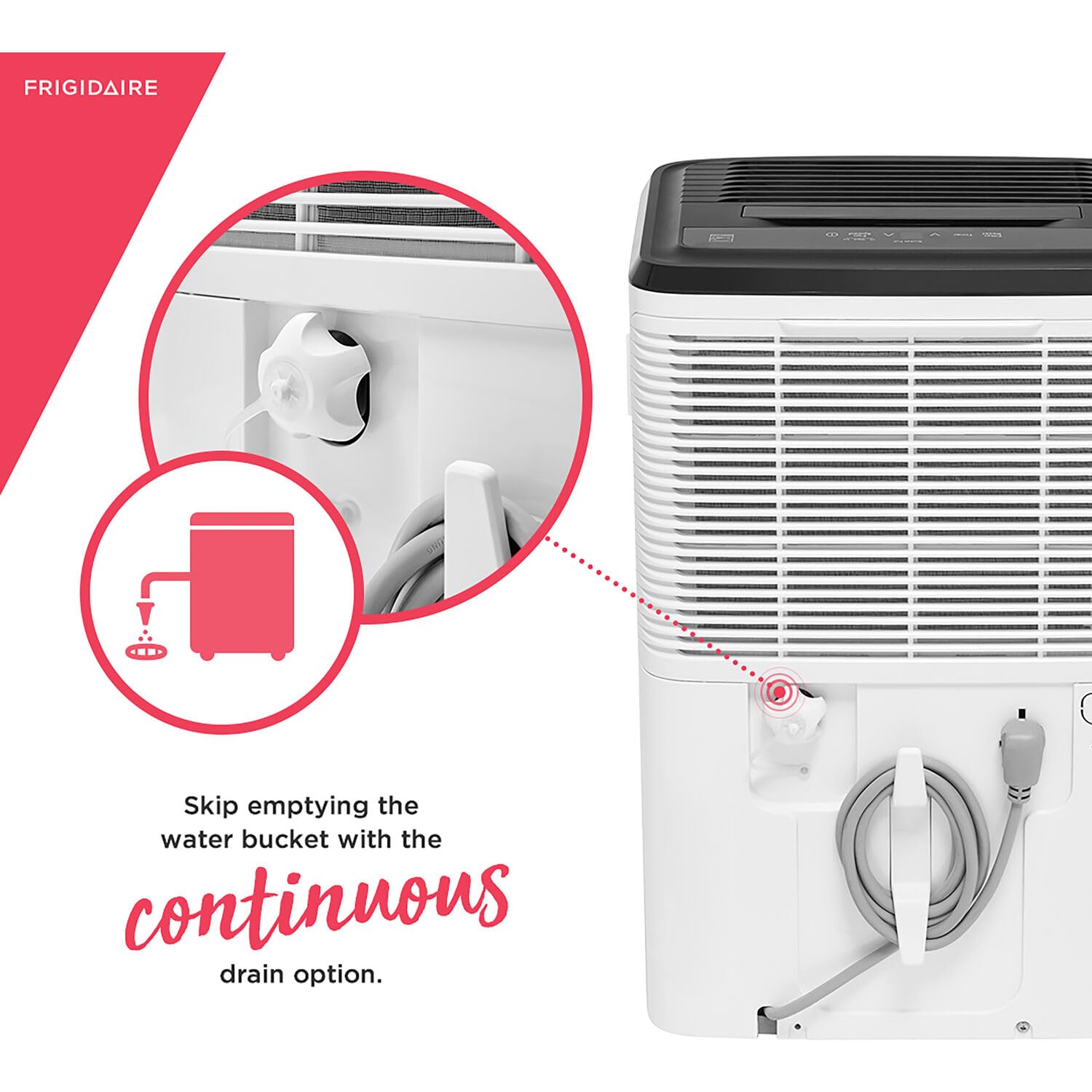 Frigidaire Deshumidificador portátil de 50 pintas para sótano, hogar y ático, 115 V, amortiguador silencioso de humedad para control de humedad con apagado automático y cubeta de agua extraíble/opción