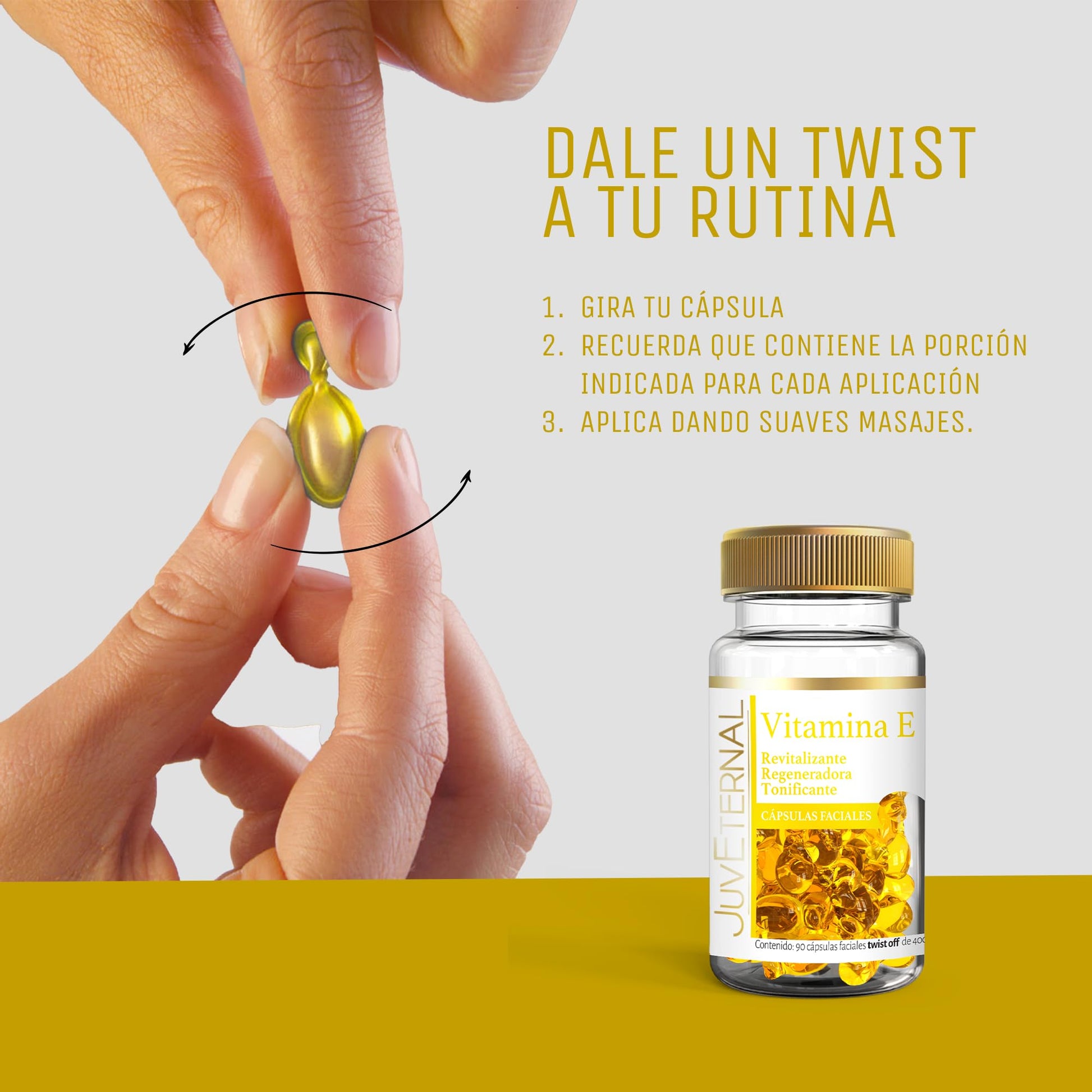 JUVETERNAL Cápsulas Faciales de Vitamina E 2x1 90 cápsulas c/u Twist-Off Antioxidantes, Hidratantes y Revitalizantes