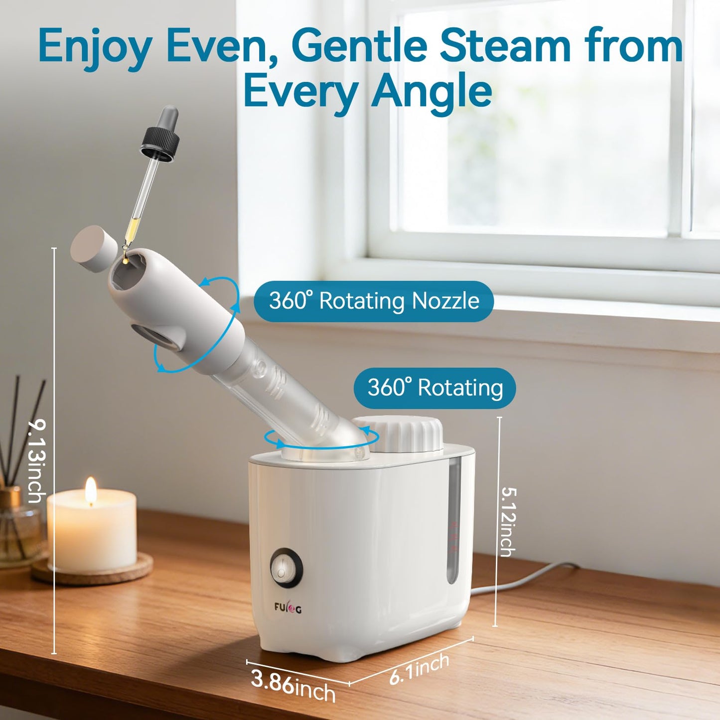 FULOG Vaporizador facial Fulog Nano Iónico con brazo giratorio de 360°, vaporizador facial para esteticistas para limpieza profunda, máquina facial portátil para spa en casa.