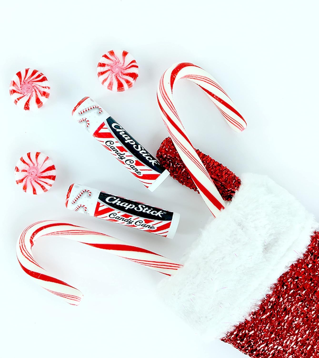 Chapstick (Candy Cane Flavor, 0.15 Oz, 3 Sticks) Lip Balm Tube, skin Protectant, Lip Care