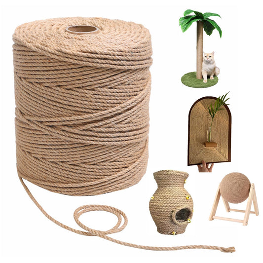 AEVIORA Cuerda de Sisal Natural para Gato Rascar, Cuerda de Yute Natural de 5MM*100M de Grosor para Postes de Arañazos, Duradero y No Suelto, Adecuado para Reparación y Reemplazo de Árboles de Gatos