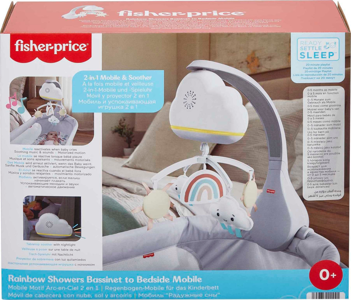 FISHER-PRICE, Móvil para Bebés Nubes Hora de Dormir, Baby, Juguete para Bebé, Recién Nacidos en Adelante, Juguetes colgantes de sol y nubes, Lista de reproducción de 20 minutos