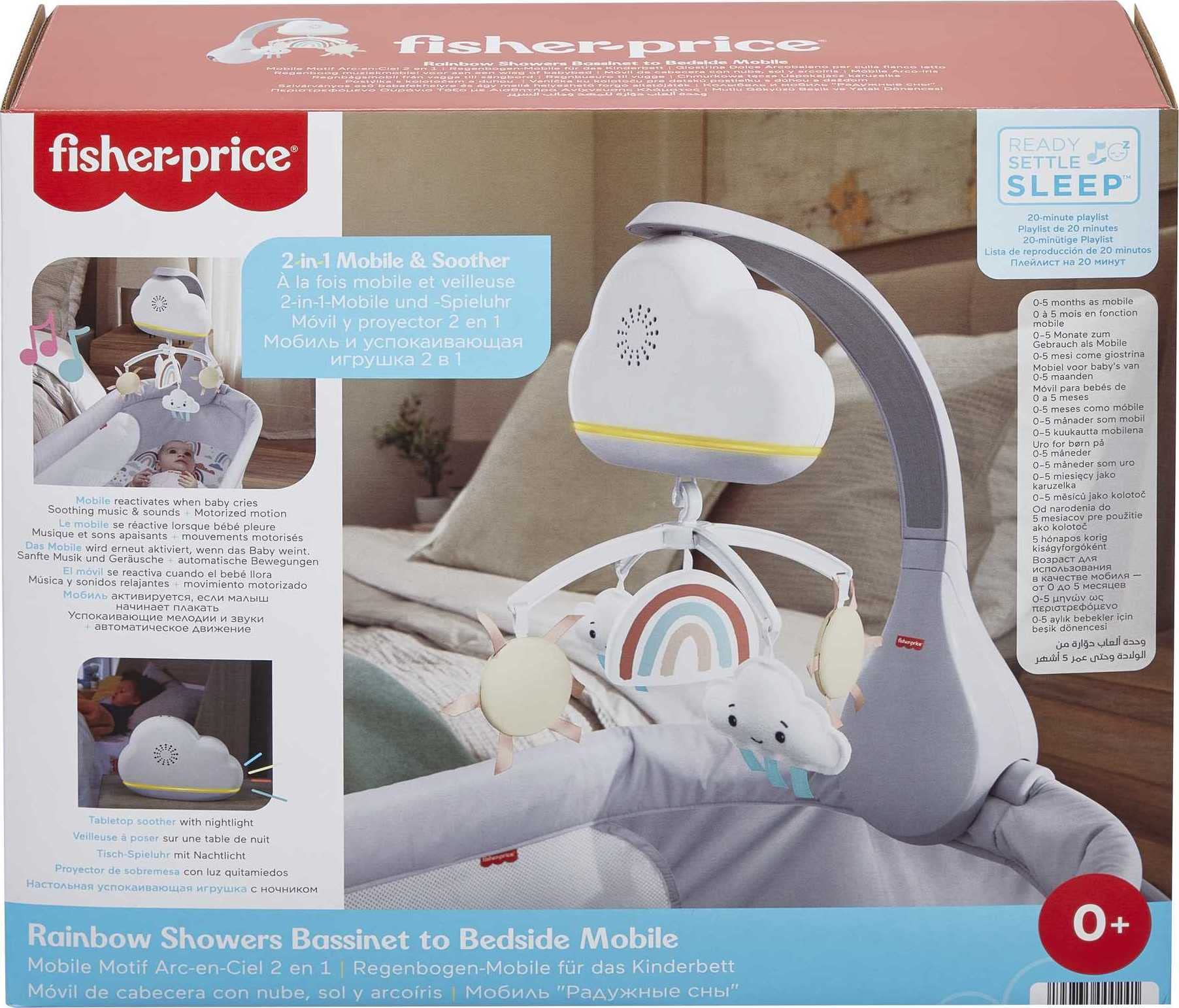 FISHER-PRICE, Móvil para Bebés Nubes Hora de Dormir, Baby, Juguete para Bebé, Recién Nacidos en Adelante, Juguetes colgantes de sol y nubes, Lista de reproducción de 20 minutos