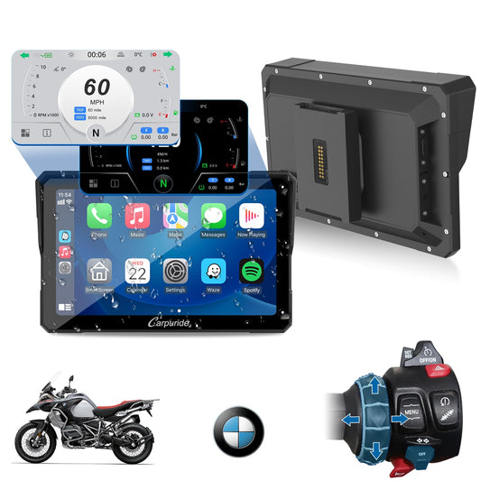 Carpuride W702BS Pro para BMW CarPlay&Android Auto con Bluetooth Dual,Pantalla Navegación GPS Impermeable7,Lectura Datos,Maravilla Nativa,TPMS,Sensor Luz,Intercambio Música,Intercomunicador,16 Pines