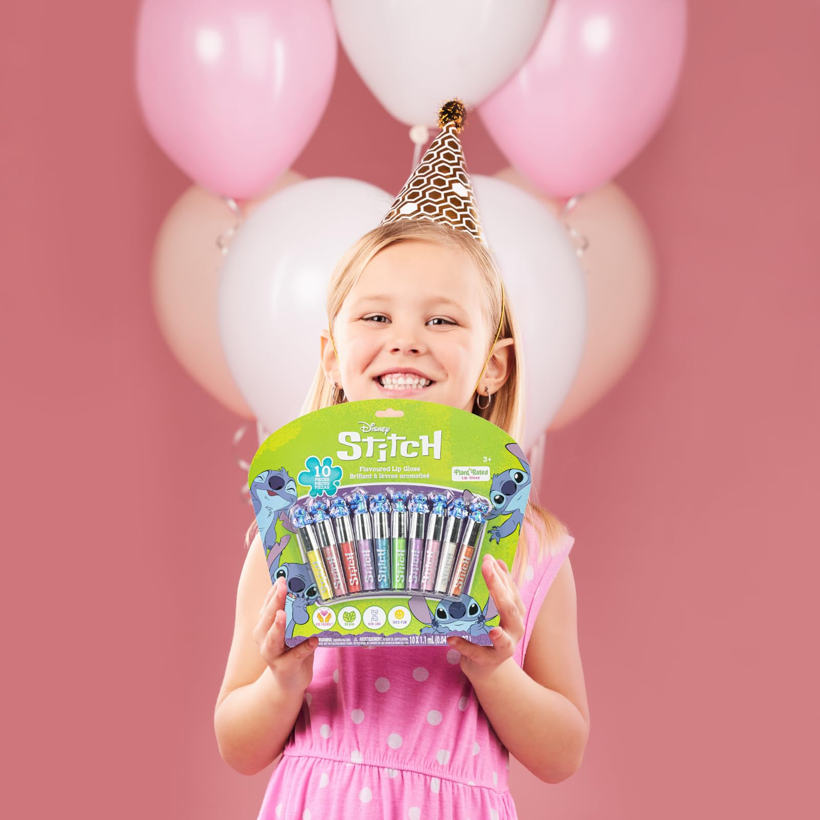 Stitch 10 unidades de brillo para labios de a base de plantas, primer set de maquillaje para niñas, perfecto para fiestas, pijamadas y regalos de cumpleaños, para mayores de 3 años, de Townley Girl