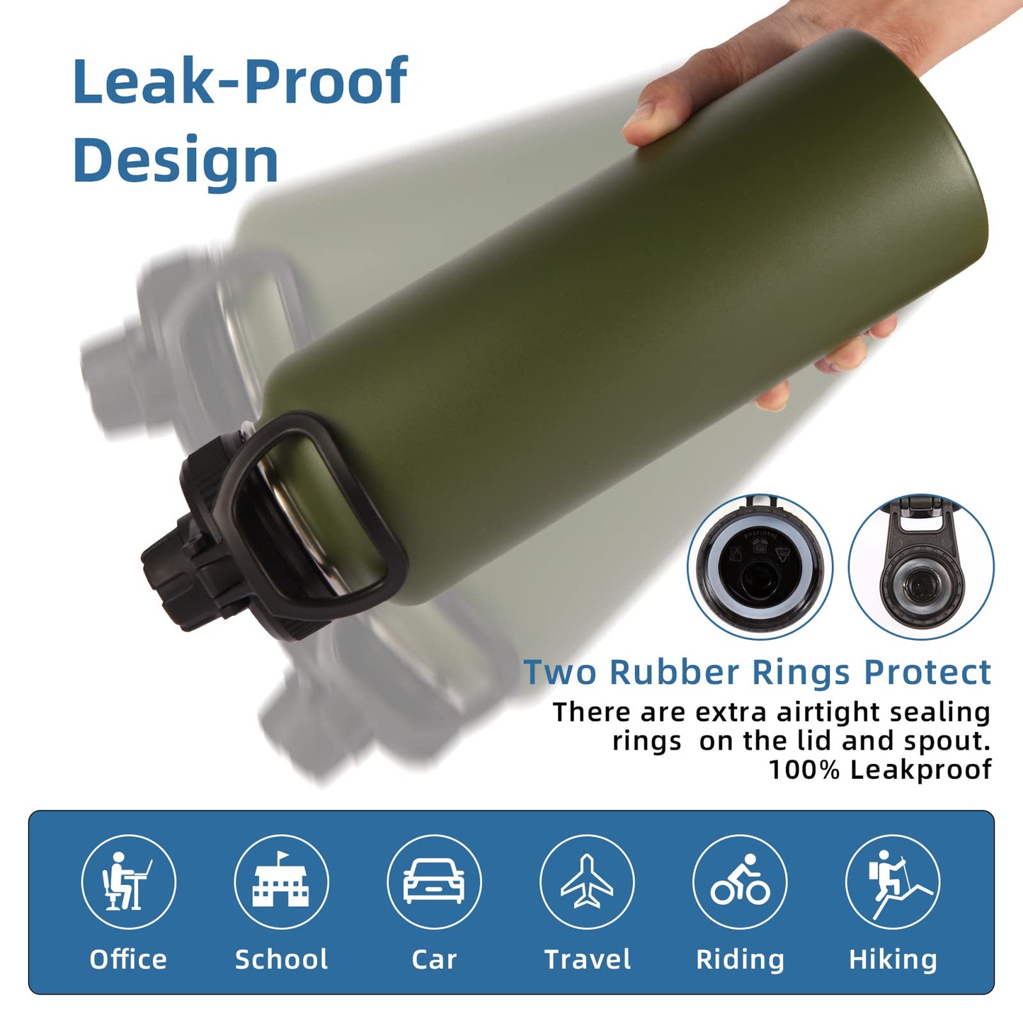 Botellas de Agua Volhoply Verde Militar con Asa de Paracaídas y Tapa de Boquilla