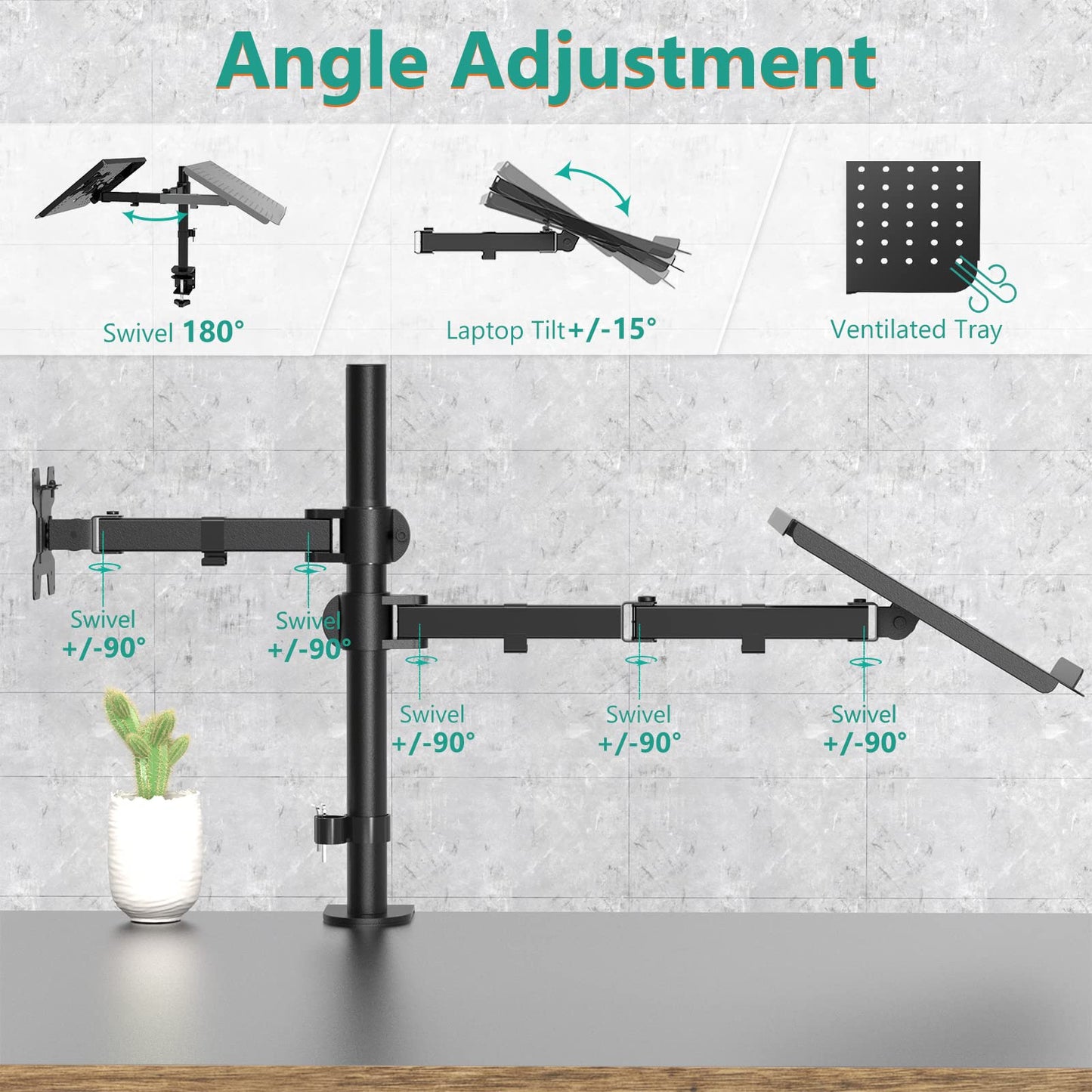 Soporte Monitor y Laptop WALI Negro Brazo Articulado Ajustable hasta 17 y 27 Pulgadas 10 kg