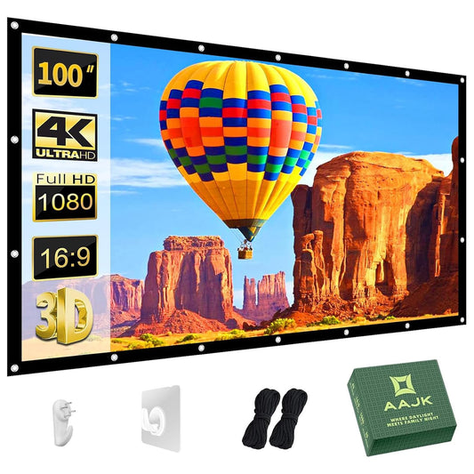 AAJK Pantalla de Proyector de 100 Pulgadas, Pantalla de Proyector Lavable 16:9 Plegable Anti-Arrugas Portátil Pantalla de Películas de Proyector para Cine en Casa Exterior Interior Soporta Proyección