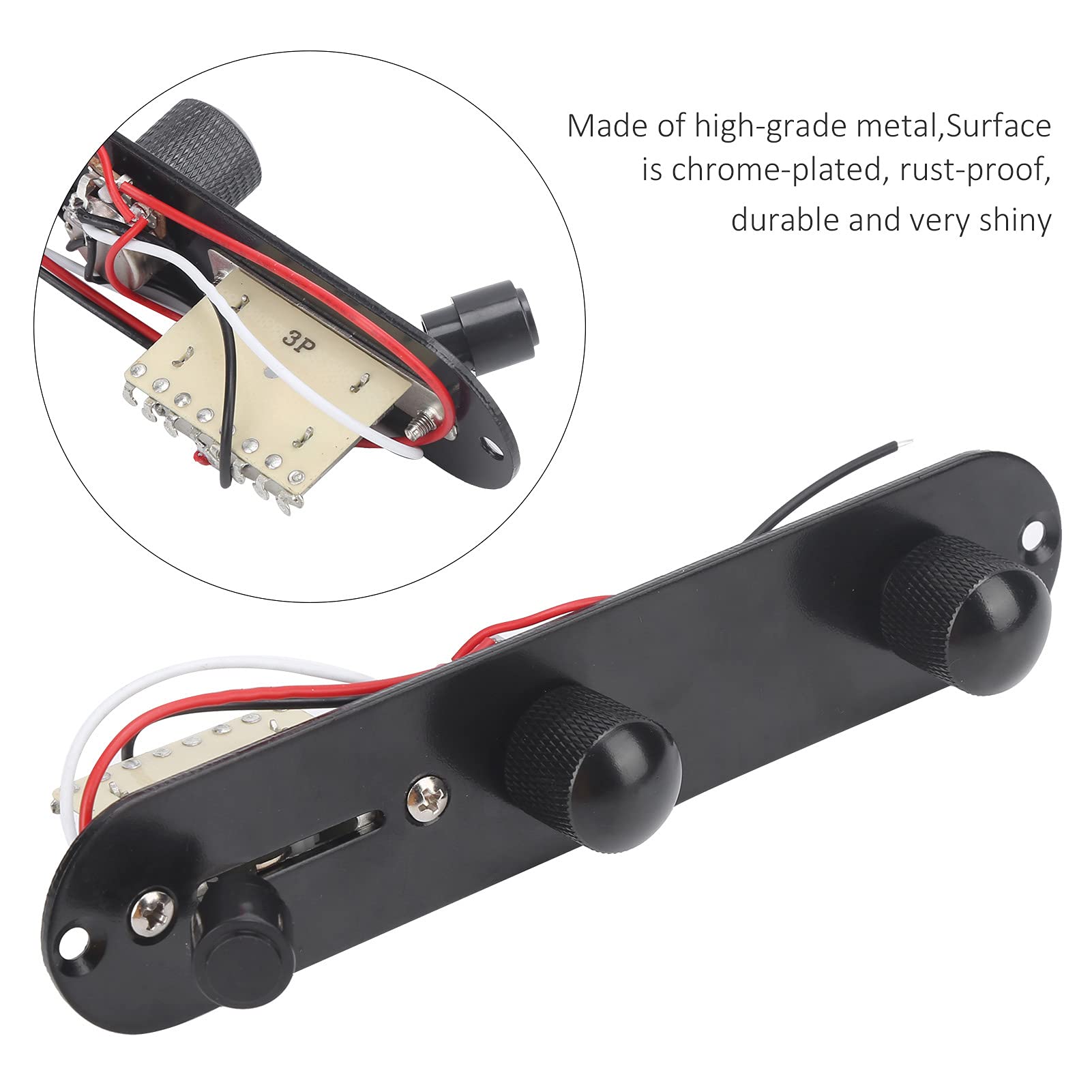 Placa De Circuito Precableada para Guitarra, Metal Cromado Placa De Control De Guitarra Placa De Control con Perillas e Interruptores para Guitarra Eléctrica TL (Negro)