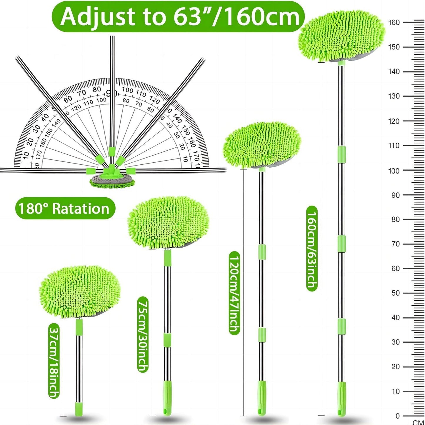Cepillo Automotriz Willingheart Azul con Mango Telescópico 2 en 1 y Rotación 180° Para Lavado Sin Arañazos