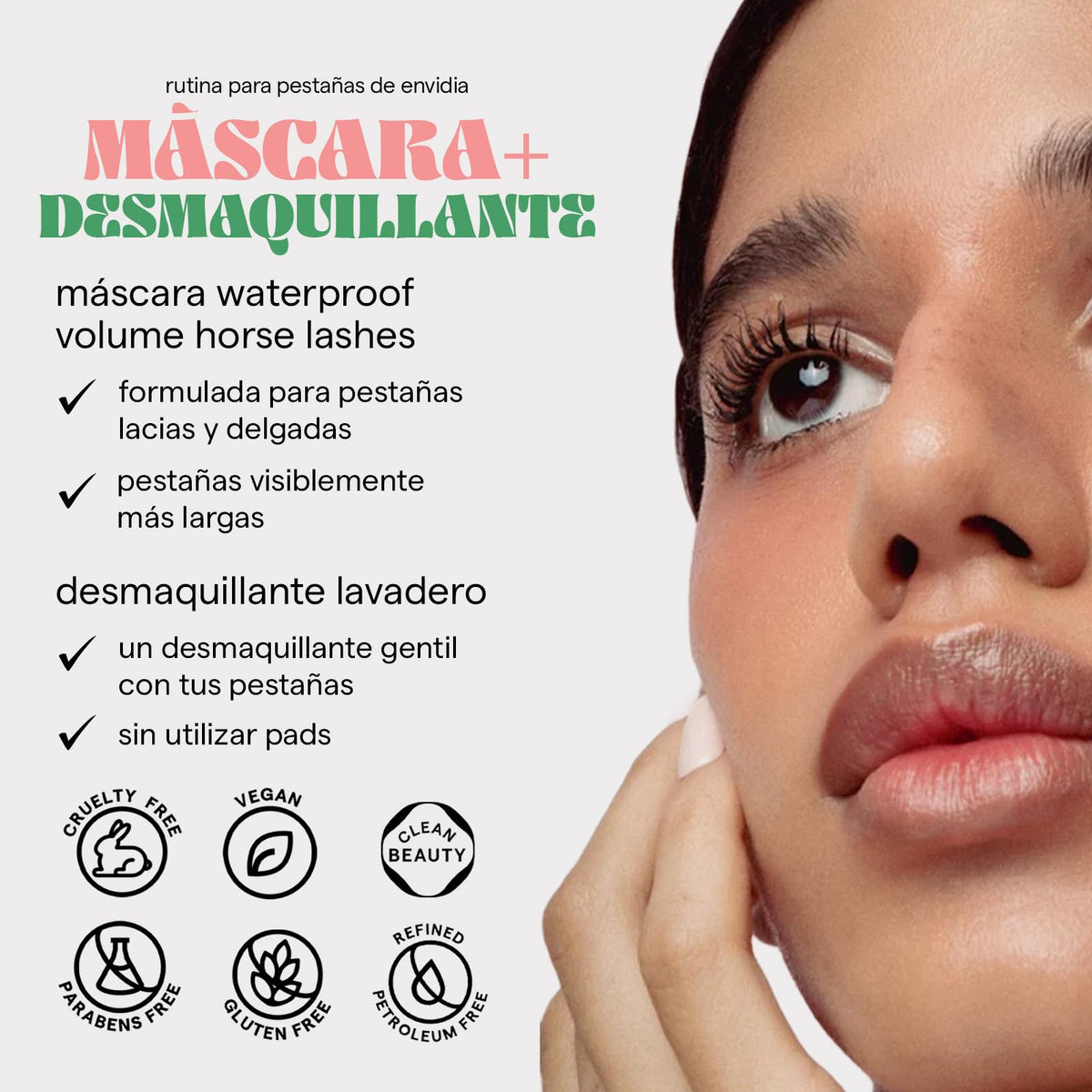 SARELLY, Kit Ojos, Máscara de Pestañas Volume Horse Lashes + Desmaquillante Lavadero, Sarelly Creativo Lab