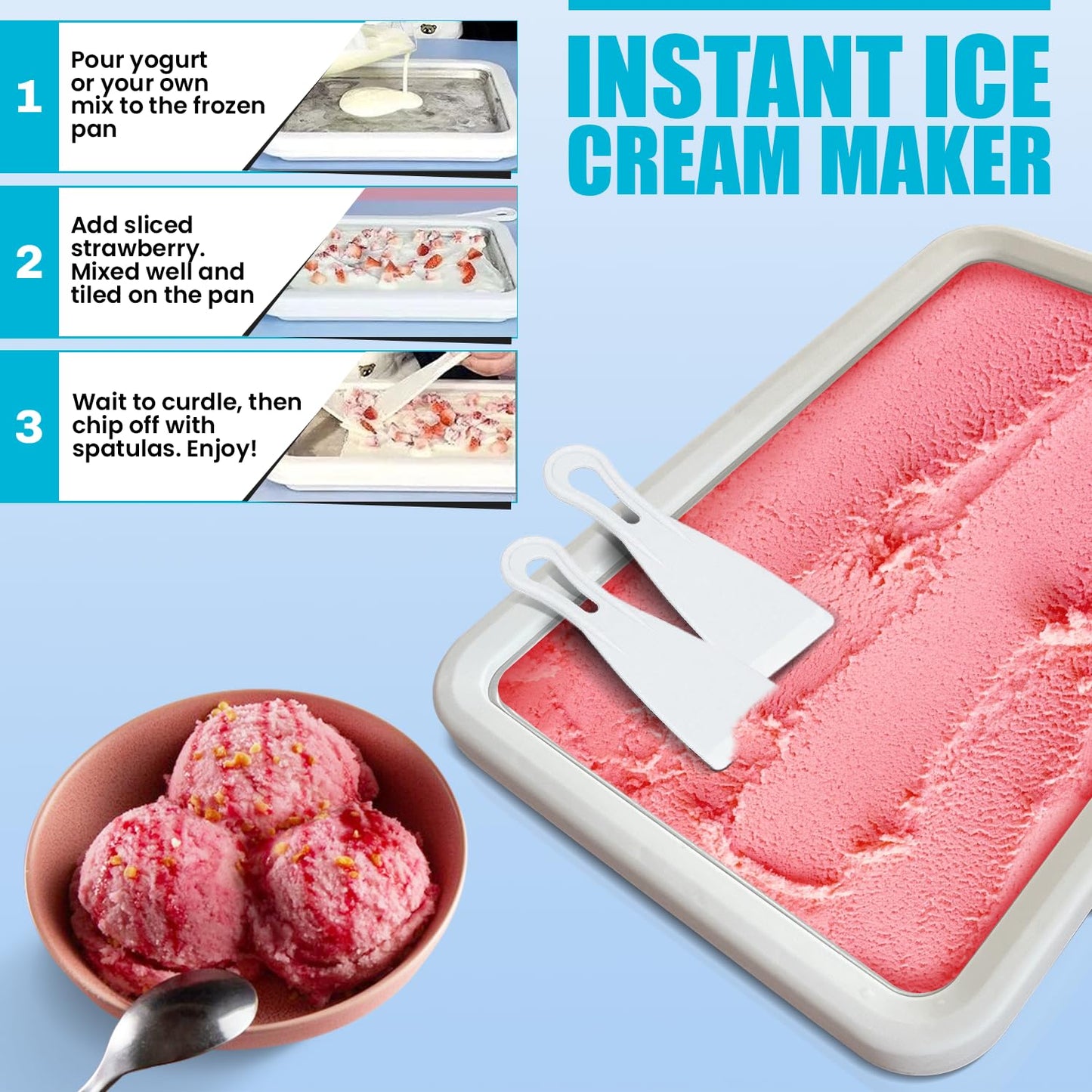 Máquina de helado enrollado extragrande (38.1 x 25.4 cm) – Haz helado instantáneo con la familia – Enrolla tu propio helado – Bandeja de helado enrollada manual