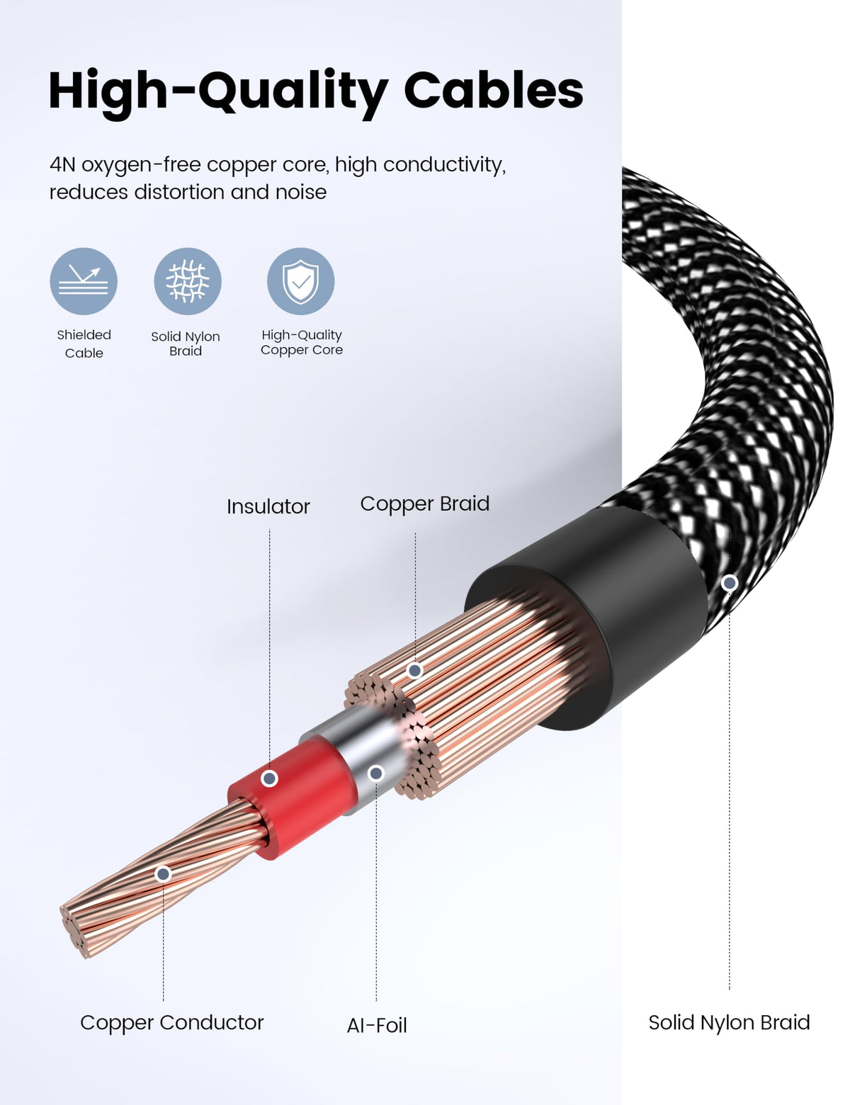 Cable Adaptador de Audio Estéreo MOSWAG Dorado para Mezclador y Amplificador