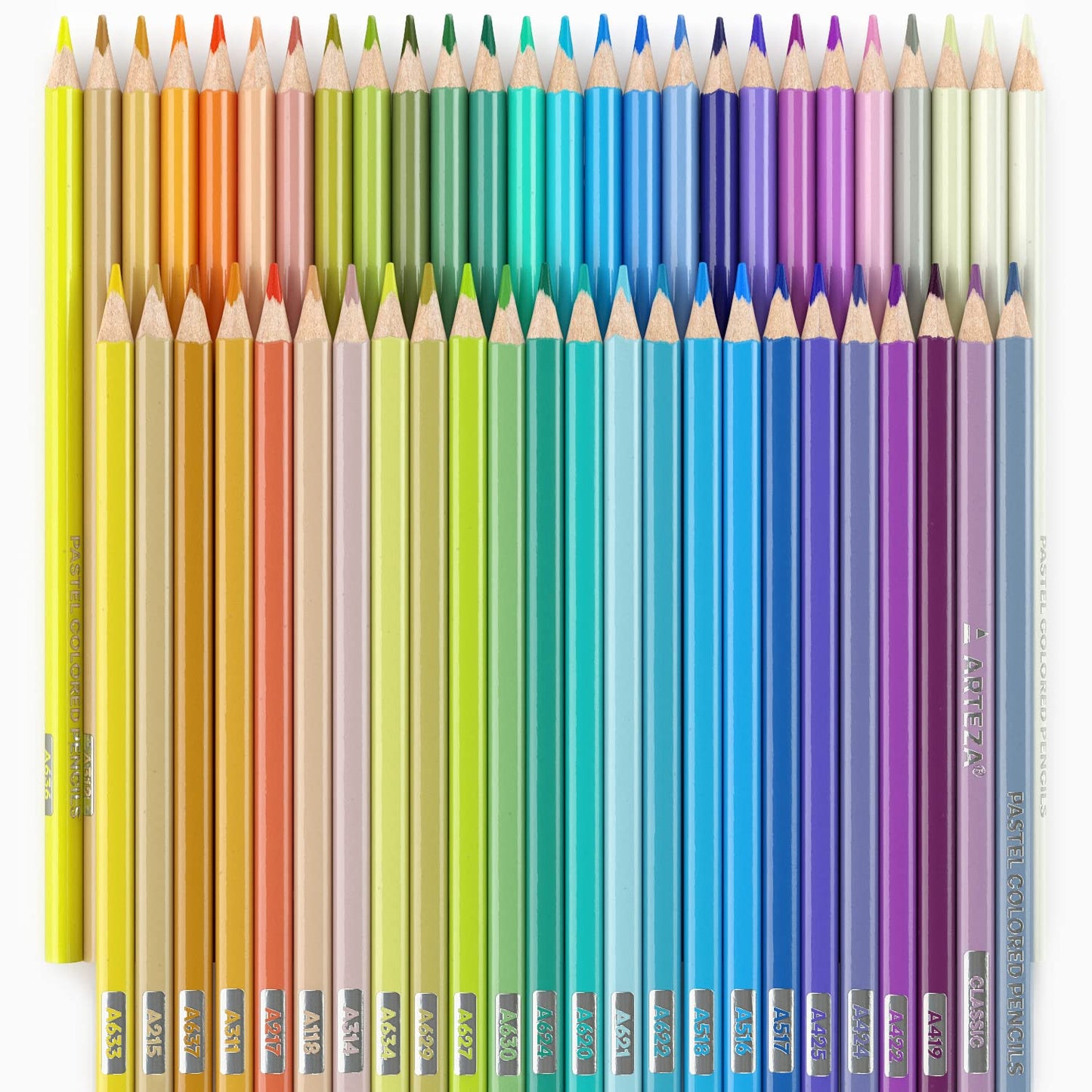 Arteza - Lápices de colores pastel para colorear adultos, juego de 50 lápices de dibujo, agarre triangular, juego de lápices preafilados, suministros de arte profesional para artistas para bocetos