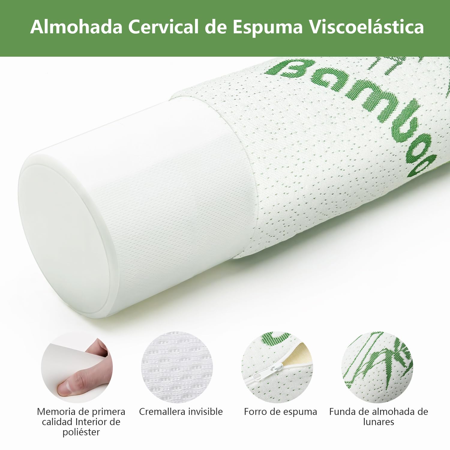 BYCRAY Paquete de 2 Almohadas para el Cuello Dormir, Almohada Cilindrica Cervical, Almohada Cilindrica para Piernas con Funda Extraíble Lavable,Transpirable y Suave, Cojín Medio Cilindro de Memory