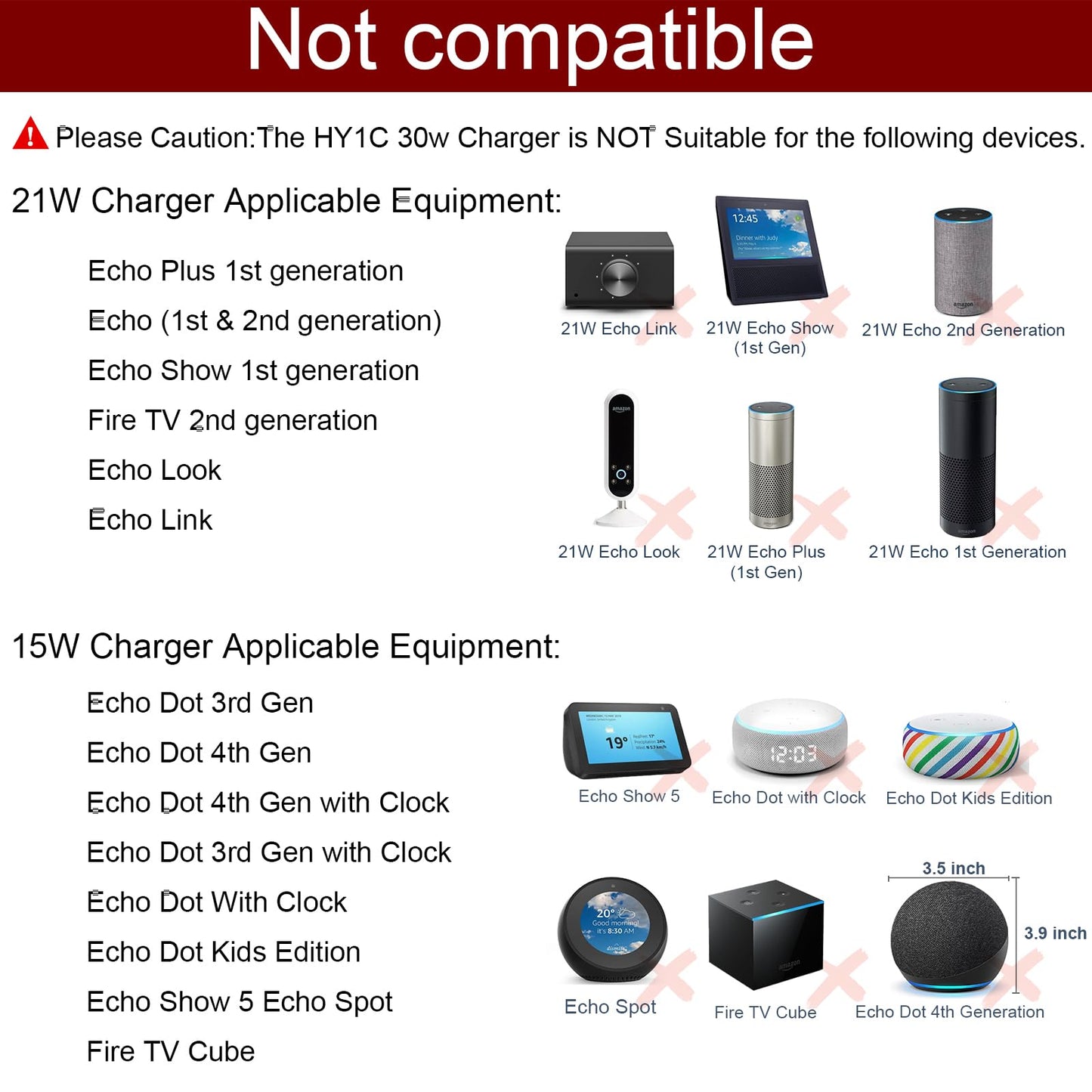HY1C 30W Cable de alimentación de para 30W Adaptador de alimentación de Amazon Alexa de para Echo (3.ª y 4.ª Gen), Echo Show 8, Echo Show (2.ª Gen), Echo Show 10 (3.ª Gen), Echo Plus (2.ª Gen)